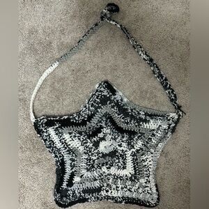 handmade Black and white crochet star bag #crochetbag